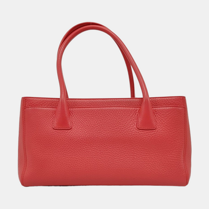 CHANEL CERF Red Textured Leather Tote Bag with Silver Hardware, 19 Compartments-(SKU)-958682844