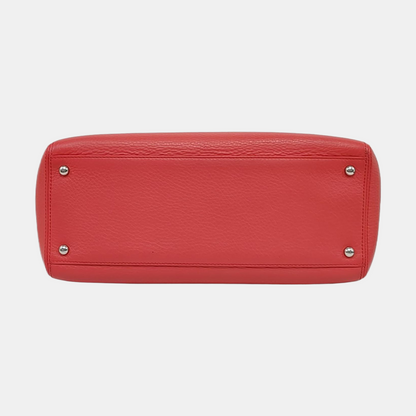 CHANEL CERF Red Textured Leather Tote Bag with Silver Hardware, 19 Compartments-(SKU)-958682844