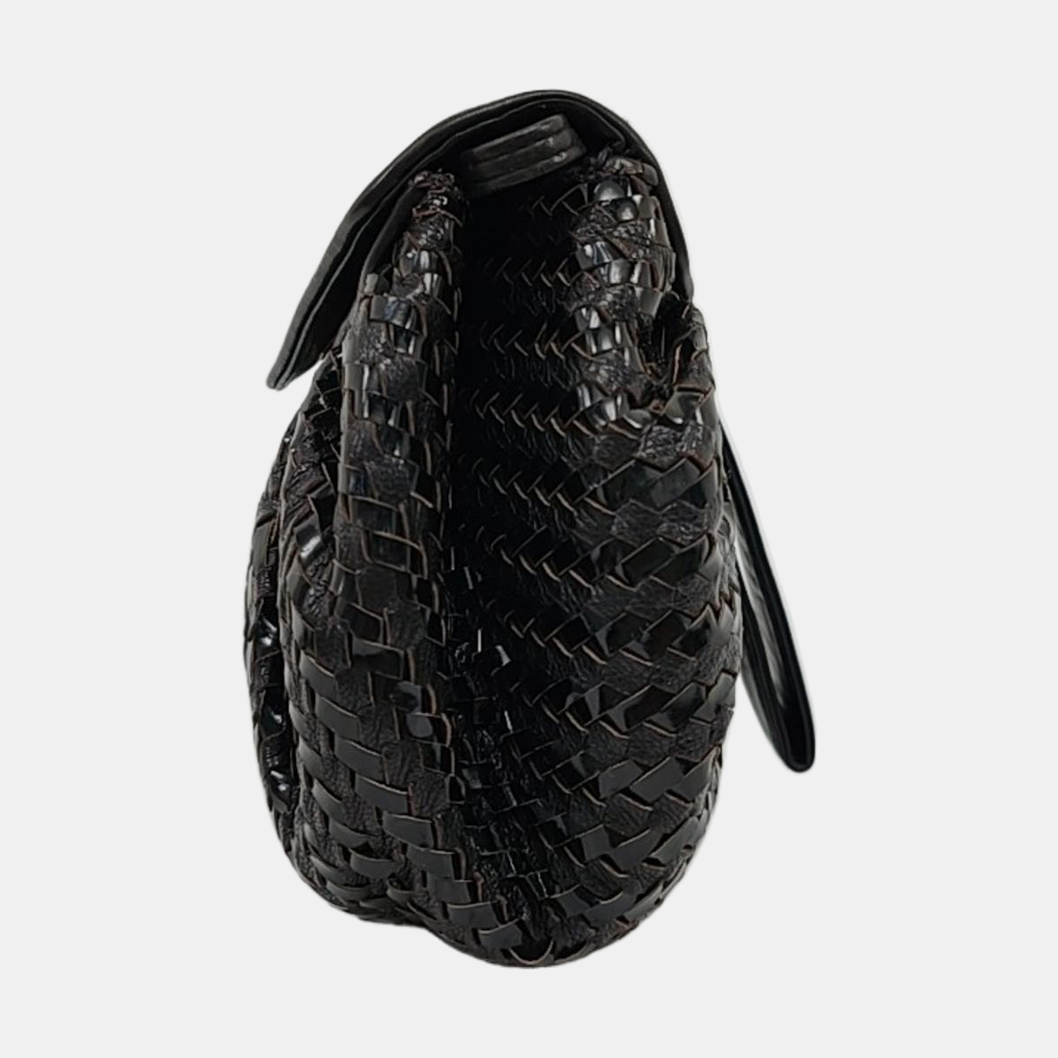 FENDI Black Leather Woven Single Shoulder Handbag Silver Hardware Removable shoulder strap-(SKU)-959209591