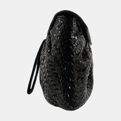 FENDI Black Leather Woven Single Shoulder Handbag Silver Hardware Removable shoulder strap-(SKU)-959209591