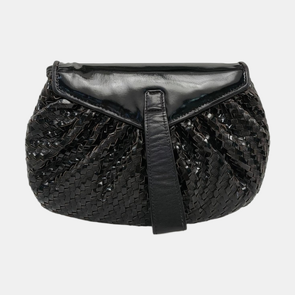 FENDI Black Leather Woven Single Shoulder Handbag Silver Hardware Removable shoulder strap-(SKU)-959209591