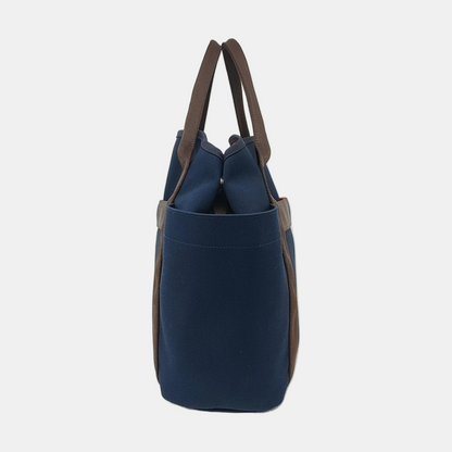 HERMÈS Sac De Pansage 38 Deep Blue Canvas Crossbody Shoulder Bag Tote Bag Silver Hardware D Engraving Removable Shoulder Strap-(SKU)-959089355