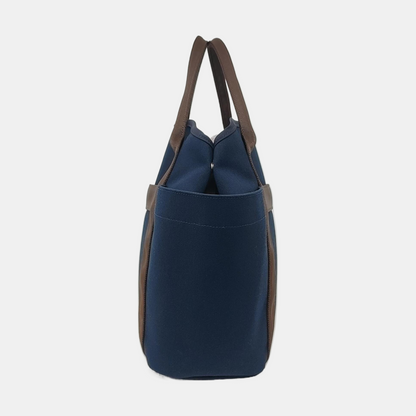HERMÈS Sac De Pansage 38 Deep Blue Canvas Crossbody Shoulder Bag Tote Bag Silver Hardware D Engraving Removable Shoulder Strap-(SKU)-959089355