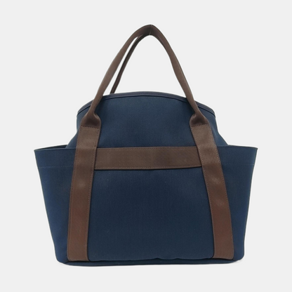HERMÈS Sac De Pansage 38 Deep Blue Canvas Crossbody Shoulder Bag Tote Bag Silver Hardware D Engraving Removable Shoulder Strap-(SKU)-959089355