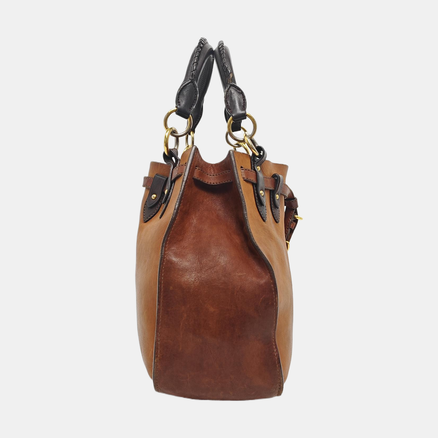 Miu Miu Tote bag Brown cowhide studded single shoulder bag handbag Golden hardware Pouch detachable shoulder strap-(SKU)-958962712