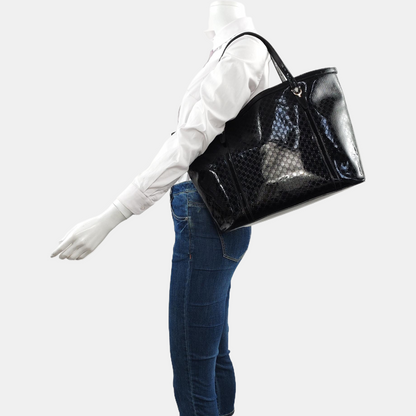GUCCI Microguccissima Black Patent Leather Monogram Embossed Single Shoulder Bag Handbag Golden hardware-(SKU)-958985307