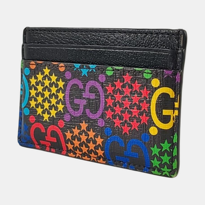 GUCCI Psychedelic Black Coated Canvas Monogrammed Printed Card Case-(SKU)-953235453