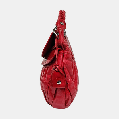Miu Miu Miu Coffer Red Lamb Leather Quilted Woven Single Shoulder Bag Handbag Crossbody Silver Hardware Removable shoulder strap-(SKU)-959188889