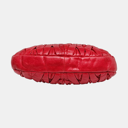 Miu Miu Miu Coffer Red Lamb Leather Quilted Woven Single Shoulder Bag Handbag Crossbody Silver Hardware Removable shoulder strap-(SKU)-959188889