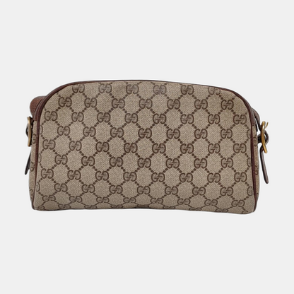 GUCCI Sherry Khaki Coated Canvas Monogram Flower Shoulder Bag Crossbody Silver Ruthenium Hardware Removable shoulder strap-(SKU)-959364855