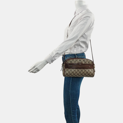 GUCCI Sherry Khaki Coated Canvas Monogram Flower Shoulder Bag Crossbody Silver Ruthenium Hardware Removable shoulder strap-(SKU)-959364855