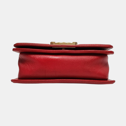CHANEL BOY CHANEL Small Red Leather Quilted Shoulder Bag with Shoulder Strap and Handle, Gold Hardware, 23 Opening, Detachable Strap-(SKU)-955618123