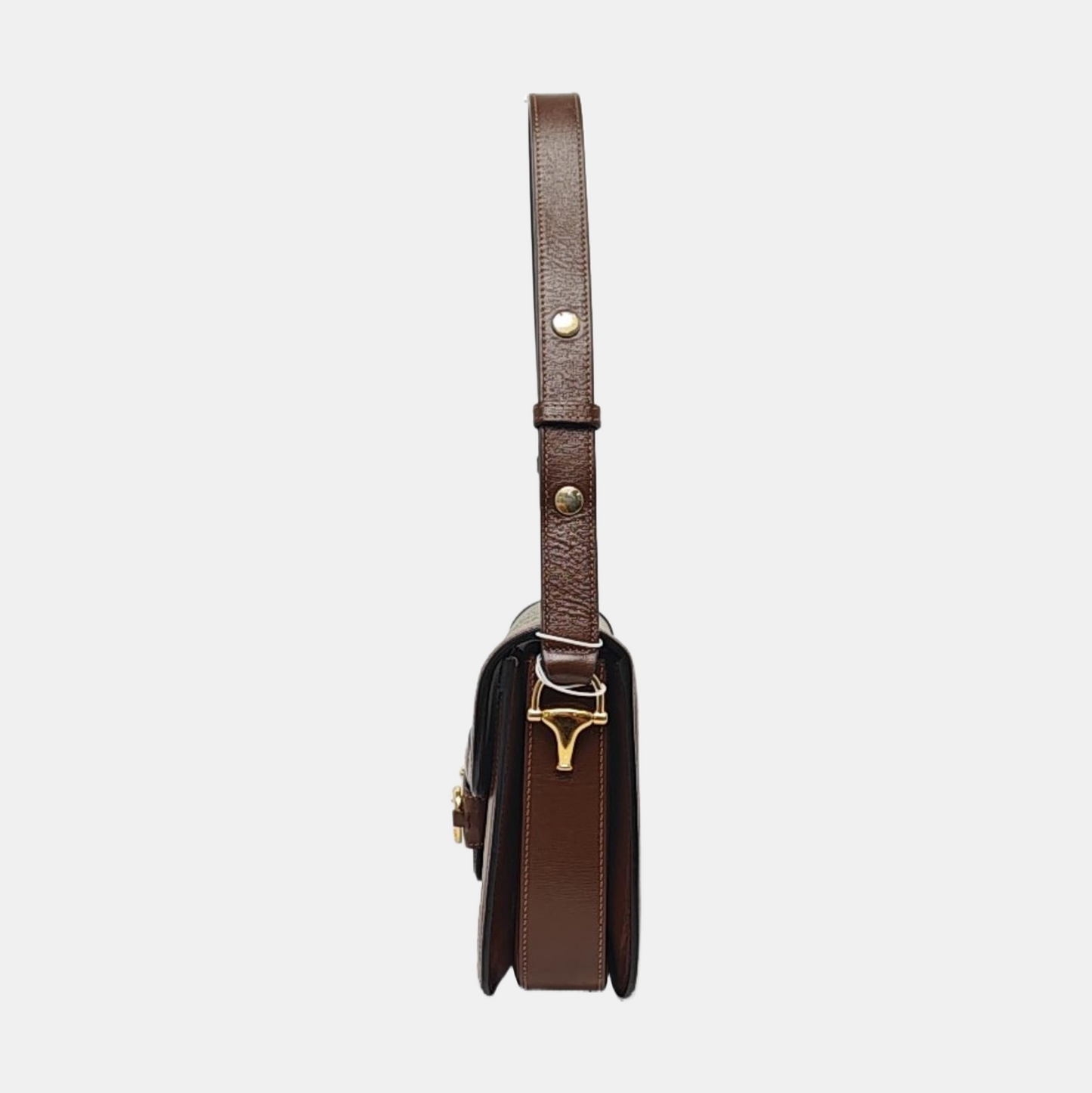GUCCI Horsebit 1955 Small Size Beige Coated Canvas Monogram Horsebit Saddle Bag Crossbody Bag Shoulder Bag Gold Hardware-(SKU)-958962593