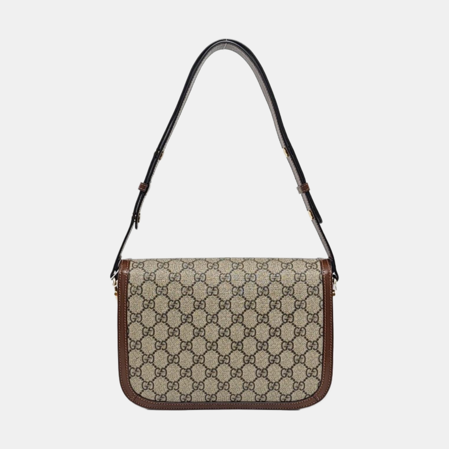 GUCCI Horsebit 1955 Small Size Beige Coated Canvas Monogram Horsebit Saddle Bag Crossbody Bag Shoulder Bag Gold Hardware-(SKU)-958962593