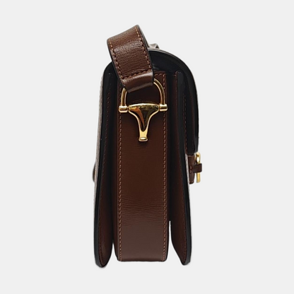 GUCCI Horsebit 1955 Small Size Khaki Coated Canvas Monogram Printed Saddle Bag Crossbody Bag Shoulder Bag Gold Hardware-(SKU)-958962620