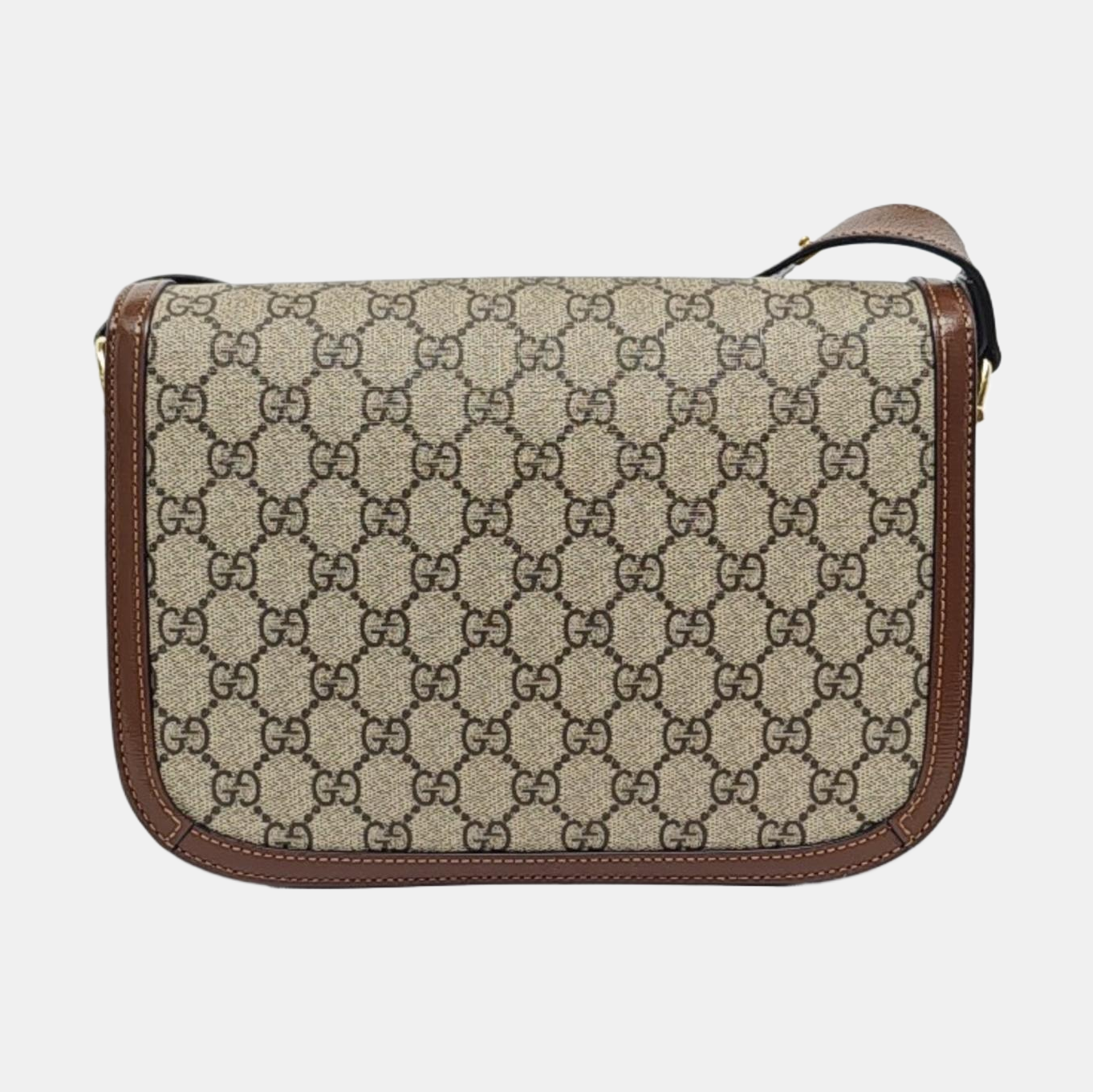 GUCCI Horsebit 1955 Small Size Khaki Coated Canvas Monogram Printed Saddle Bag Crossbody Bag Shoulder Bag Gold Hardware-(SKU)-958962620