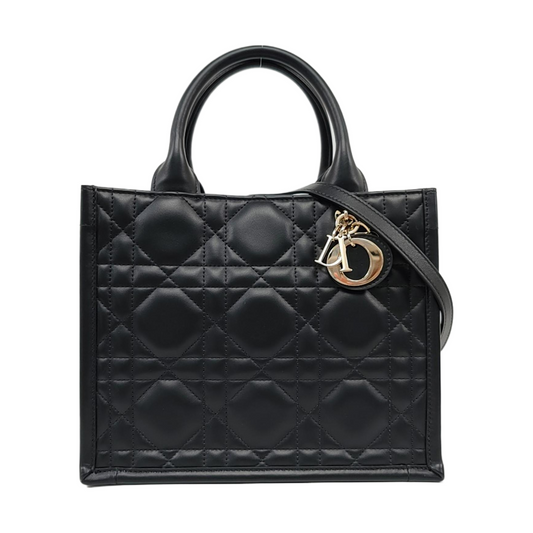 DIOR Book Tote Small Size Black Calfskin Cannage Quilted Single Shoulder Bag Tote Crossbody with Gold Hardware Removable Shoulder Strap-(SKU)-959333294