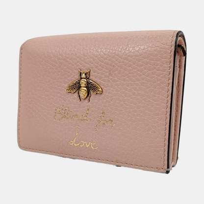 GUCCI Animalier Pink Leather Bee Wallet Golden hardware Complete Accessories-(SKU)-959367286
