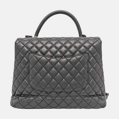 CHANEL COCO HANDLE Large Dark Grey Calfskin Quilted Shoulder Bag Tote Bag Crossbody Ruthenium Hardware 21cm-(SKU)-959419122