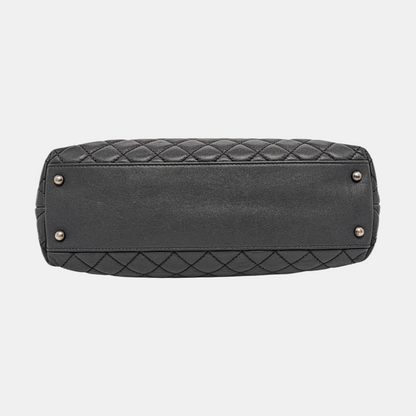 CHANEL COCO HANDLE Large Dark Grey Calfskin Quilted Shoulder Bag Tote Bag Crossbody Ruthenium Hardware 21cm-(SKU)-959419122