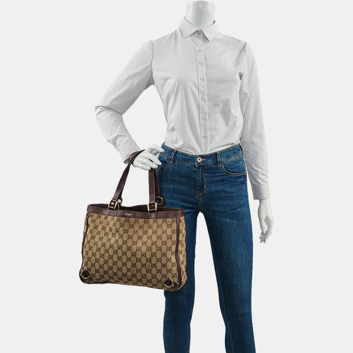 GUCCI Abbey Brown Canvas Monogram Handbag Single Shoulder Bag Golden hardware-(SKU)-959312527