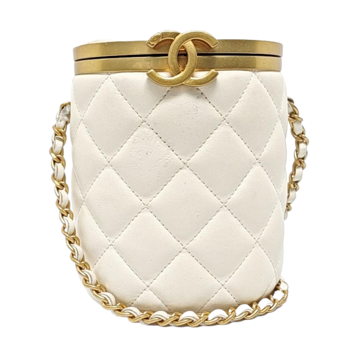 CHANEL CROWN BOX VANITY Small White Calf Leather Quilted Crossbody Shoulder Bag-(SKU)-959504326