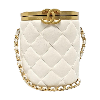 CHANEL CROWN BOX VANITY Small White Calf Leather Quilted Crossbody Shoulder Bag-(SKU)-959504326