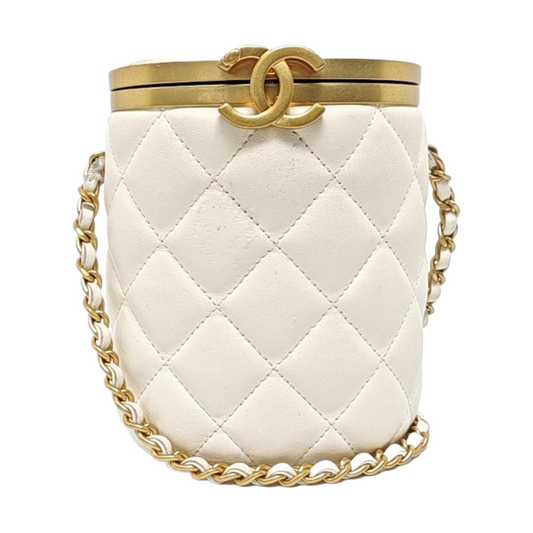 CHANEL CROWN BOX VANITY Small White Calf Leather Quilted Crossbody Shoulder Bag-(SKU)-959504326