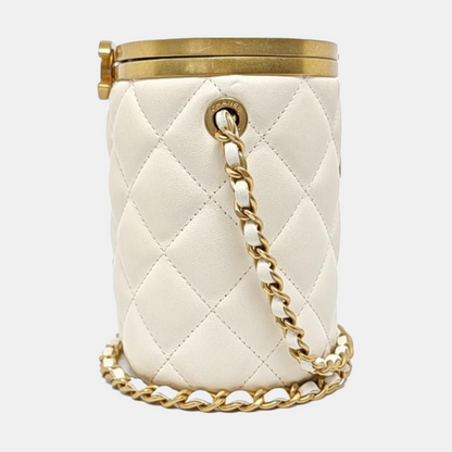 CHANEL CROWN BOX VANITY Small White Calf Leather Quilted Crossbody Shoulder Bag-(SKU)-959504326