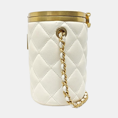 CHANEL CROWN BOX VANITY Small White Calf Leather Quilted Crossbody Shoulder Bag-(SKU)-959504326
