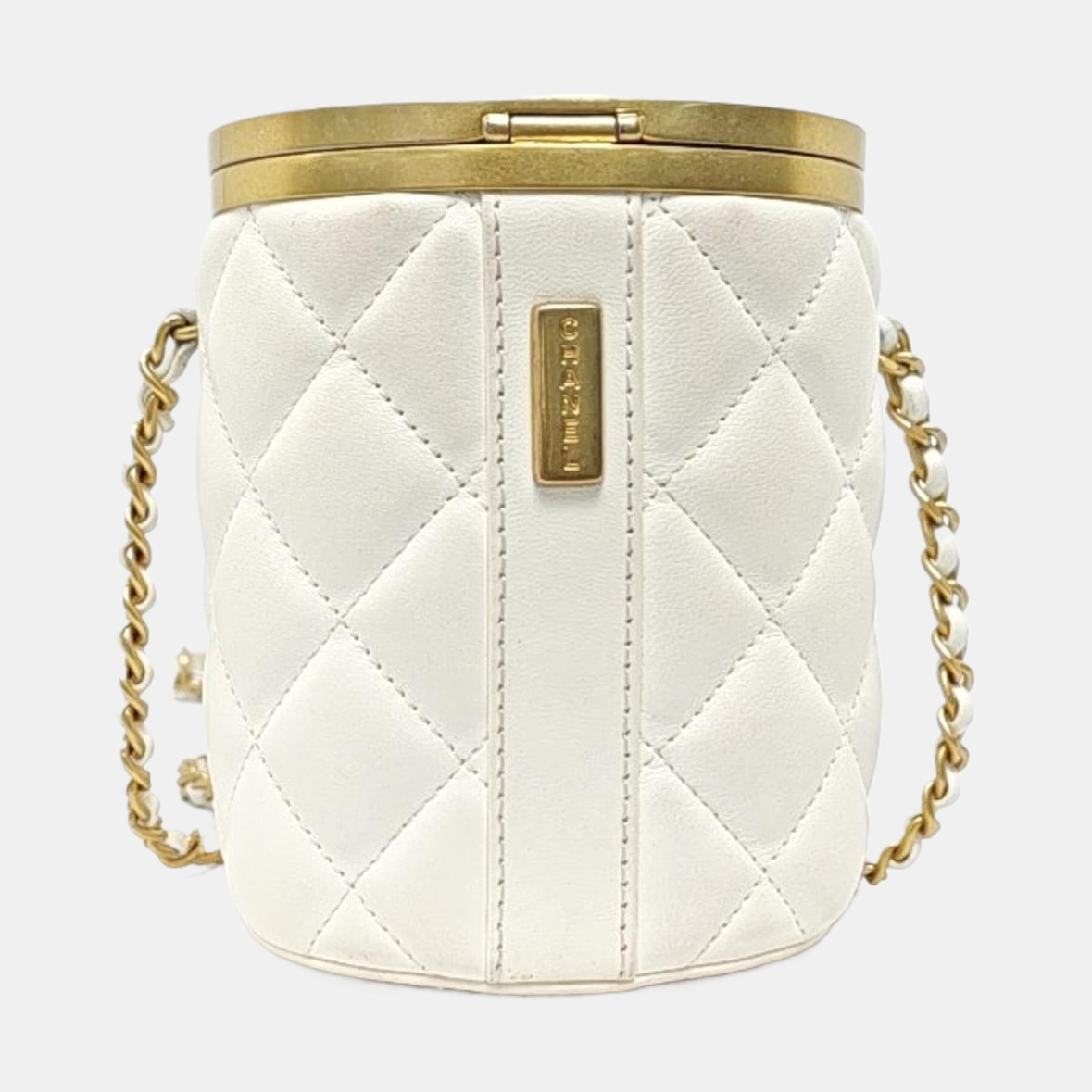 CHANEL CROWN BOX VANITY Small White Calf Leather Quilted Crossbody Shoulder Bag-(SKU)-959504326