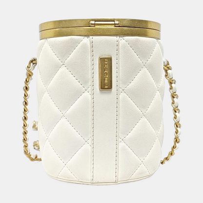 CHANEL CROWN BOX VANITY Small White Calf Leather Quilted Crossbody Shoulder Bag-(SKU)-959504326