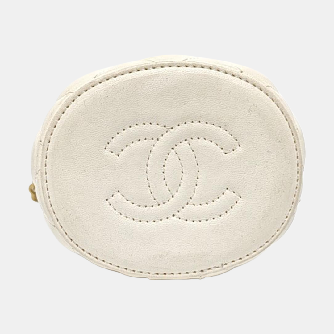 CHANEL CROWN BOX VANITY Small White Calf Leather Quilted Crossbody Shoulder Bag-(SKU)-959504326