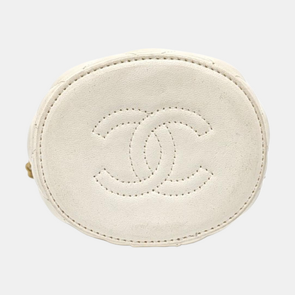 CHANEL CROWN BOX VANITY Small White Calf Leather Quilted Crossbody Shoulder Bag-(SKU)-959504326