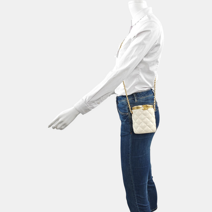 CHANEL CROWN BOX VANITY Small White Calf Leather Quilted Crossbody Shoulder Bag-(SKU)-959504326