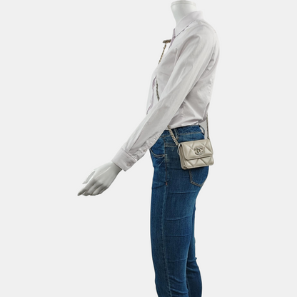 CHANEL CHANEL 19 Small Size Light Gray Lamb Calfskin Quilted Chevron Crossbody Shoulder Bag Gold Silver Rhodium Plated Hardware 31 Clasp Complete Accessories-(SKU)-959482511