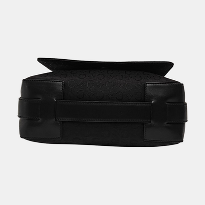 CELINE Black Fabric Quilted Crossbody Bag Silver Hardware-(SKU)-959495056