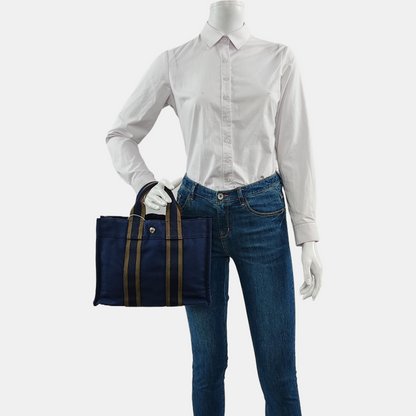 HERMÈS Fourre Tout Small size Midnight Blue Canvas Tote Bag Silver Hardware-(SKU)-959372597