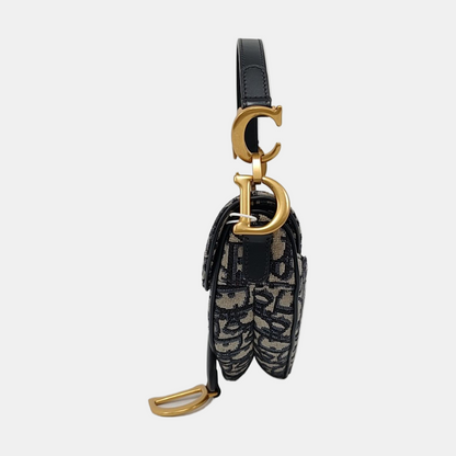 DIOR Saddle Mini Blue Canvas Monogram Saddle Bag Crossbody Bag Single Shoulder Bag Gold Hardware Removable Strap-(SKU)-959394483