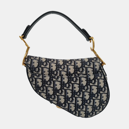 DIOR Saddle Mini Blue Canvas Monogram Saddle Bag Crossbody Bag Single Shoulder Bag Gold Hardware Removable Strap-(SKU)-959394483
