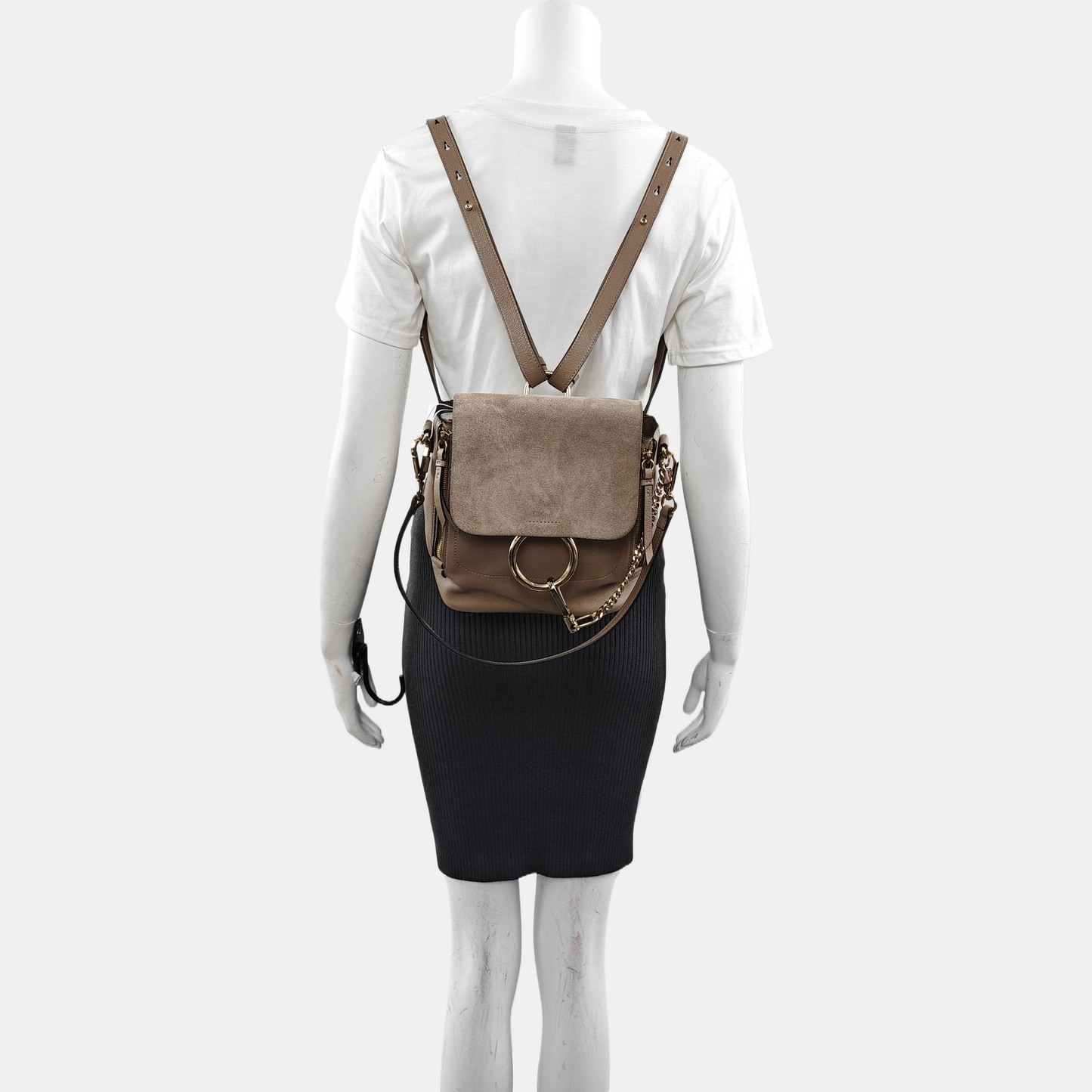 Chloé Faye Gray cowhide backpack Golden hardware shoulder straps-(SKU)-959392600