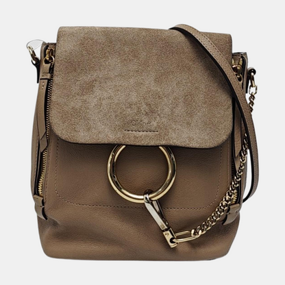 Chloé Faye Gray cowhide backpack Golden hardware shoulder straps-(SKU)-959392600