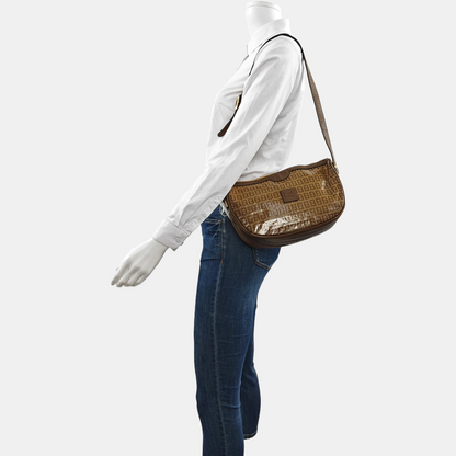 FENDI 棕色涂层帆布双F印花Shoulder Bag Golden hardware-(SKU)-959630825