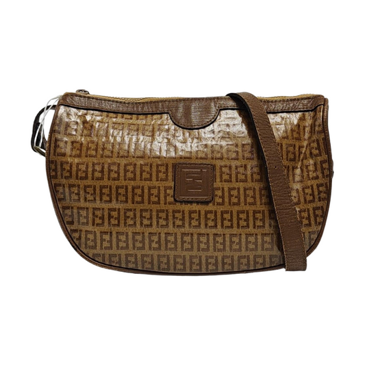 FENDI 棕色涂层帆布双F印花Shoulder Bag Golden hardware-(SKU)-959630825