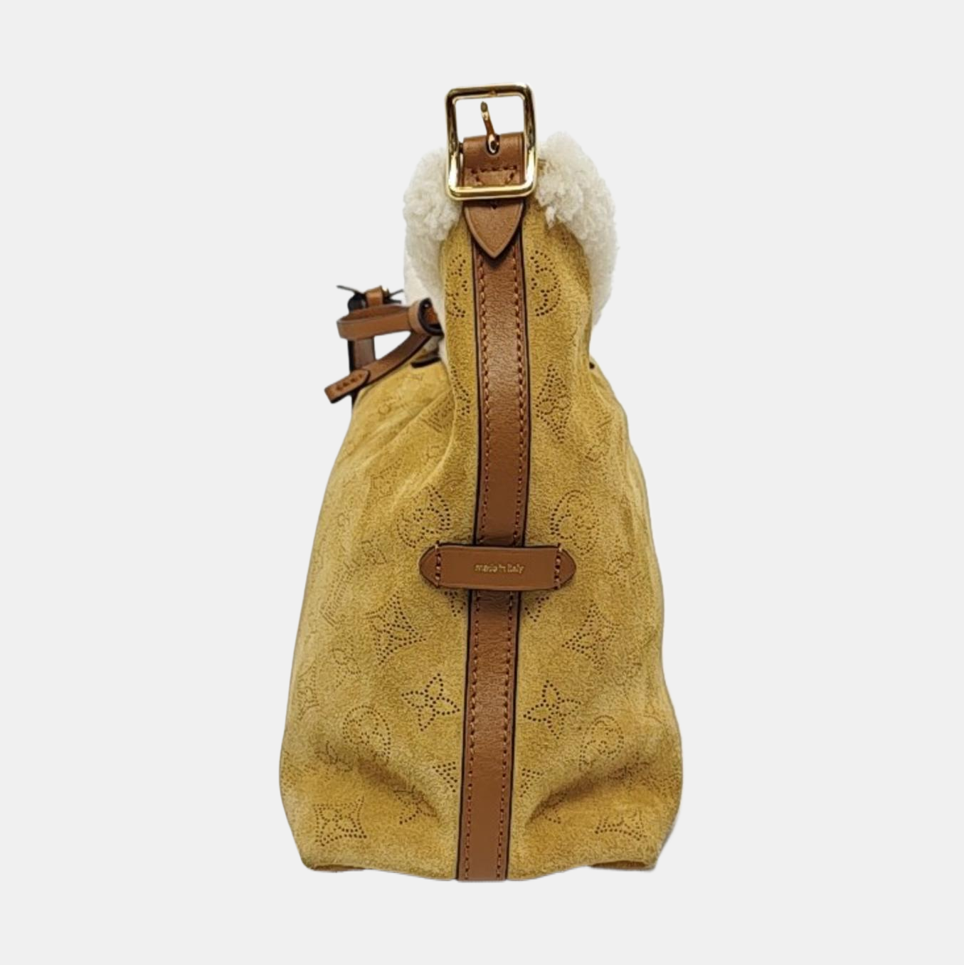 LOUIS VUITTON CARRYALL Small Khaki Suede Coated Canvas Monogram Single Shoulder Bag Tote Bag Golden Hardware Removable Shoulder Strap Accessories Included-(SKU)-959452825
