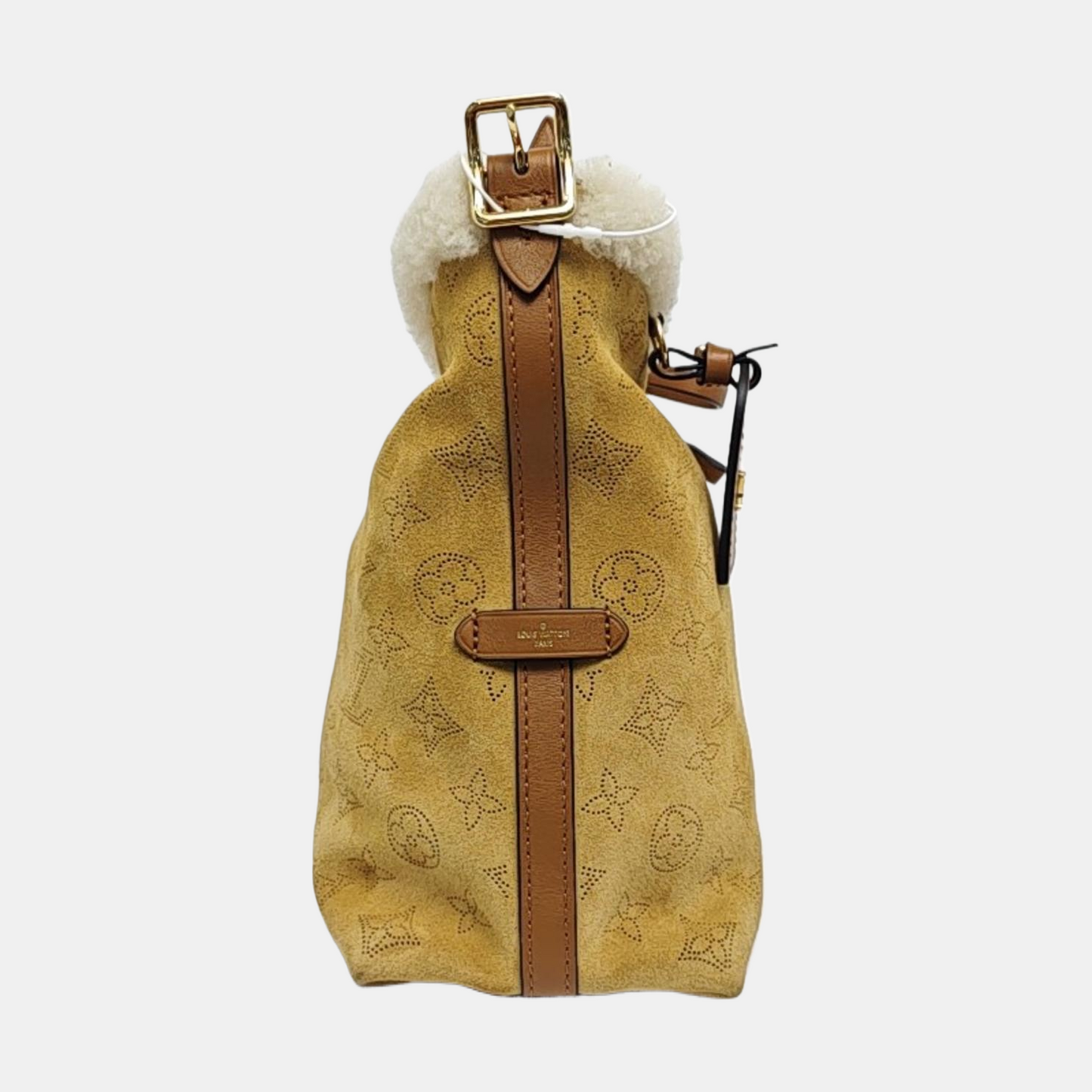 LOUIS VUITTON CARRYALL Small Khaki Suede Coated Canvas Monogram Single Shoulder Bag Tote Bag Golden Hardware Removable Shoulder Strap Accessories Included-(SKU)-959452825
