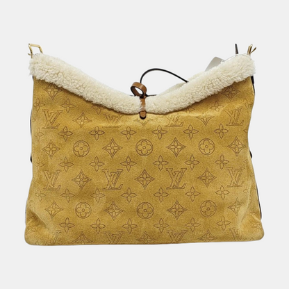 LOUIS VUITTON CARRYALL Small Khaki Suede Coated Canvas Monogram Single Shoulder Bag Tote Bag Golden Hardware Removable Shoulder Strap Accessories Included-(SKU)-959452825