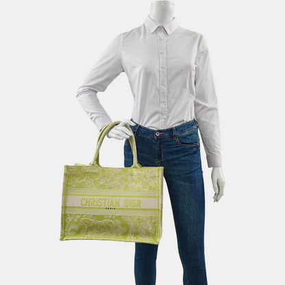 DIOR Book Tote Medium Yellow Fabric Embroidered Handbag-(SKU)-959513521