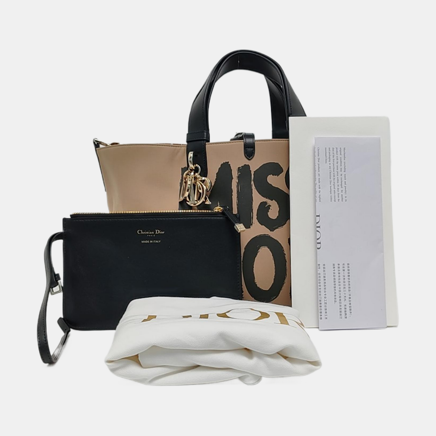 DIOR Toujours Medium Size Khaki Canvas Printed Handbag Golden Hardware Pockets-(SKU)-959272266