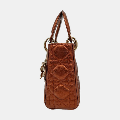 DIOR Lady Dior Mini Brick Red Calfskin Quilted Grained Three Compartment Shoulder Bag Crossbody Bag Tote Bag Gold Hardware Removable Strap-(SKU)-959613888